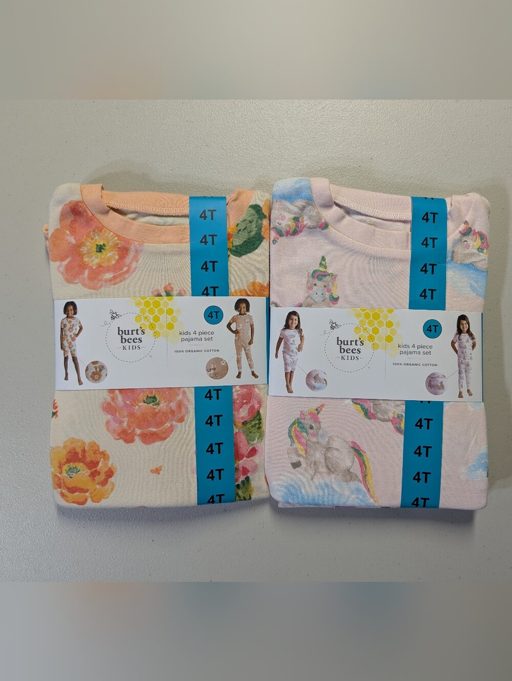Burt's Bees Girls Peach & Light Pink Pajama Sets, Size 4T